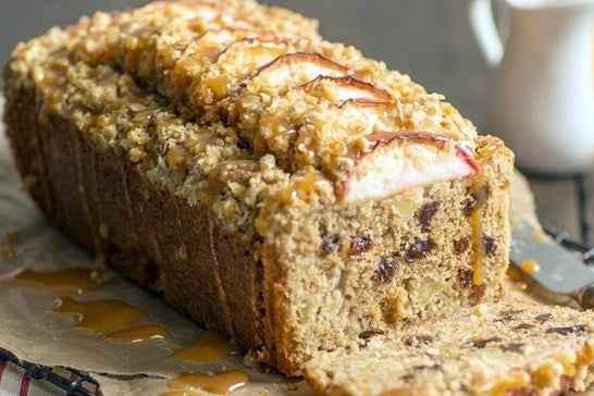 SPICED APPLE-WALNUT CAKE with CARAMEL GLAZE