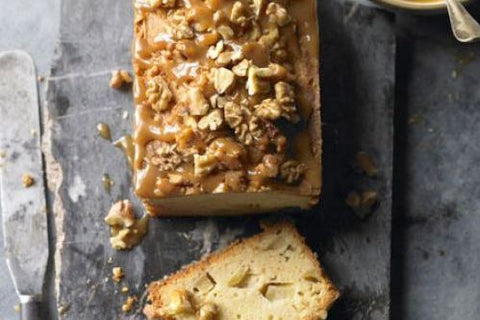 SPICED APPLE-WALNUT CAKE with CARAMEL GLAZE